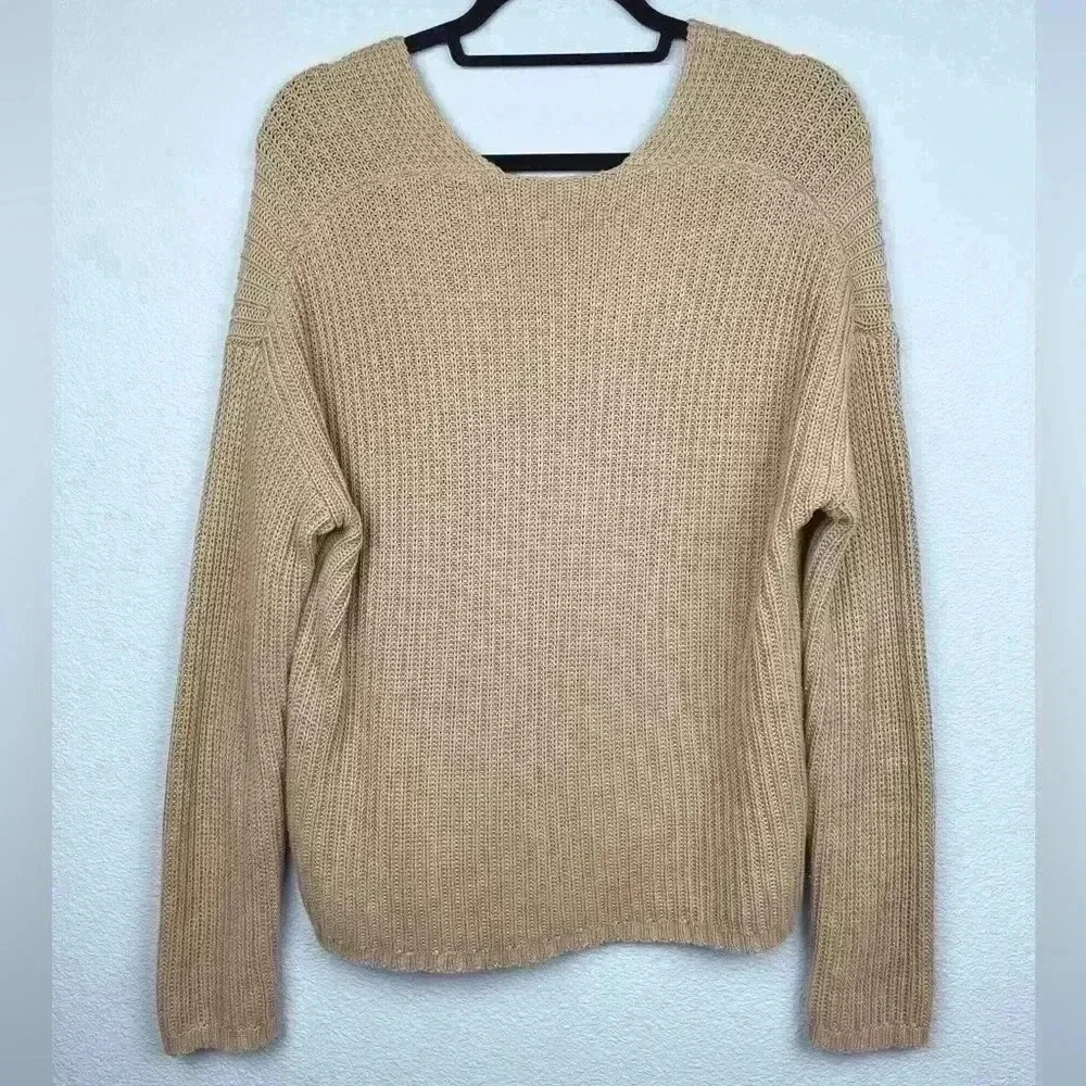 UGG Women's XS Camel Criss V-Neck Pullover Sweater Relaxed Cotton Casual Lounge - Picture 9 of 13
